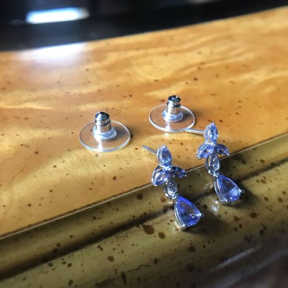 Natural Tanzanite Sterling Silver Dangle Earrings - Picture 5 of 5